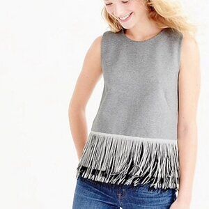 J Crew Sleeveless Fringe Top Structured Knit Tiered Hem Gray Tank Size XS
